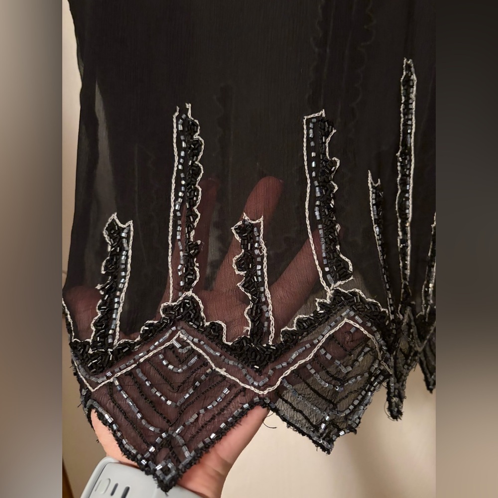 NWT For Joseph 100% Silk Black Sheer Hand-beaded Blouse Scalloped Hem Large - Picture 16 of 16